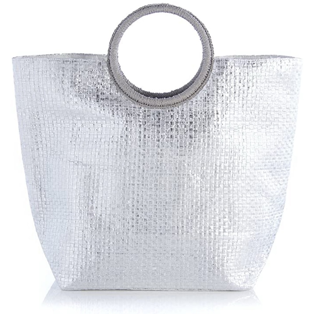 NWT SHIRALEAH Chicago ADORA Round Handle TOTE BAG Purse Silver